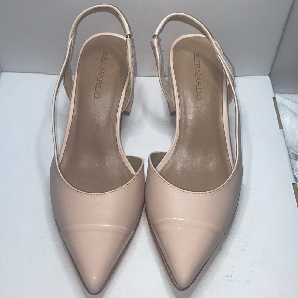 Bernardo Nude/Blush Patent Slingback Pointed-Toe Heels